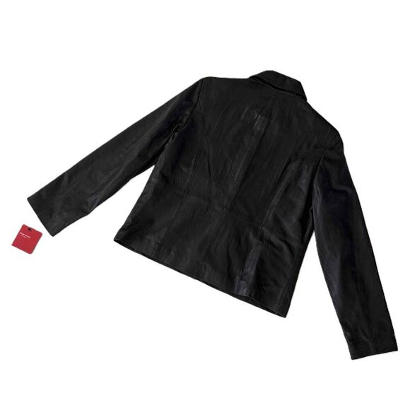 NWT Gianna Lorenzi Italy Leather Jacket L Large Full Zip Biker Black - Picture 5 of 5